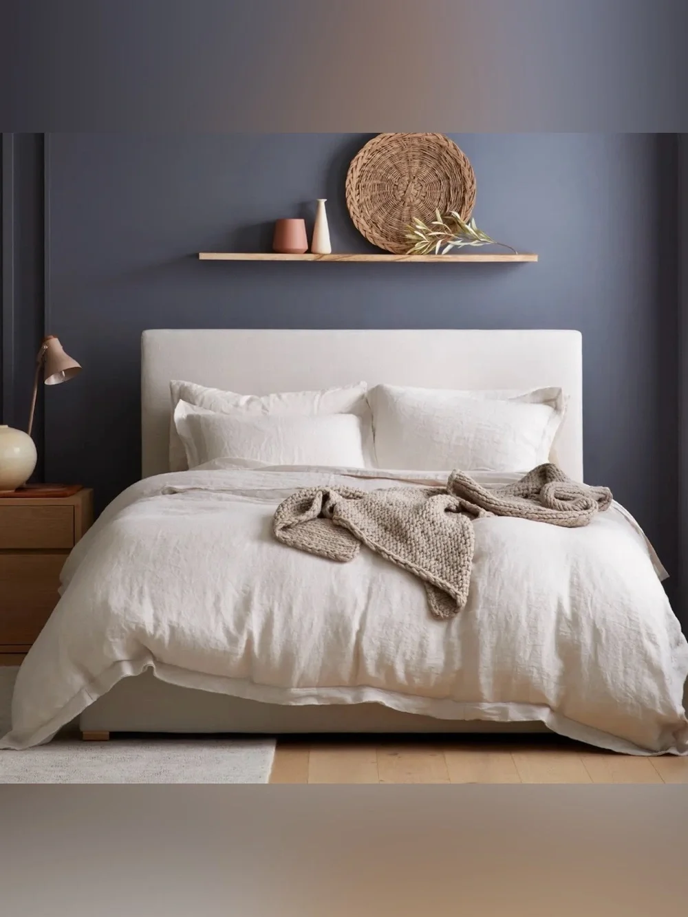 NWT Quince European Linen Double Flange 3 Pc Duvet Cover Set, Full/Queen (Sand)
